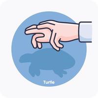 Turtle in hand shadow art, Hand-shadow artwork featuring silhouettes of Turtle vector