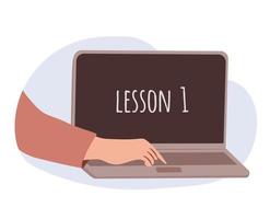 Using laptop at lesson concept. Isolated vector illustration