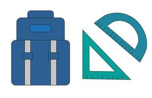 Doodle collection of school and student supplies. School bag, protractor and triangle ruler. School icons set. vector