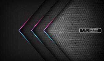 3D gray techno abstract background overlap layer on dark space with blue pink arrow decoration. Modern graphic design element cutout style concept for banner, flyer, card, or brochure cover vector