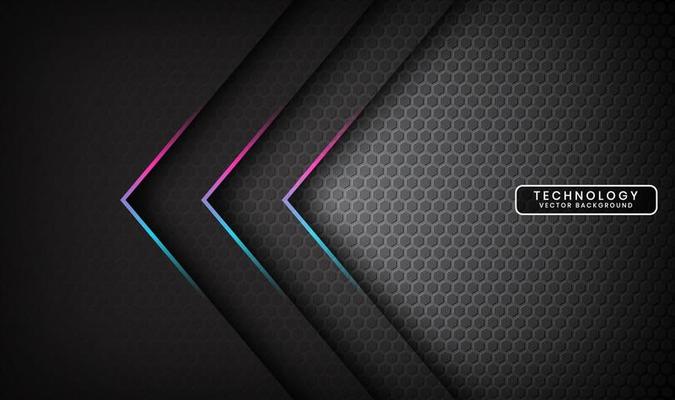 3D gray techno abstract background overlap layer on dark space with blue pink arrow decoration. Modern graphic design element cutout style concept for banner, flyer, card, or brochure cover