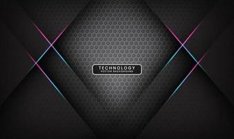 3D gray techno abstract background overlap layer on dark space with blue pink line decoration. Modern graphic design element cutout style concept for banner, flyer, card, or brochure cover vector