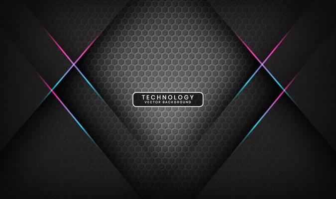 3D gray techno abstract background overlap layer on dark space with blue pink line decoration. Modern graphic design element cutout style concept for banner, flyer, card, or brochure cover