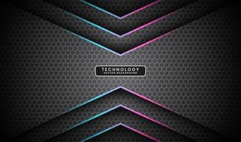 3D gray techno abstract background overlap layer on dark space with blue pink arrow decoration. Modern graphic design element cutout style concept for banner, flyer, card, or brochure cover vector