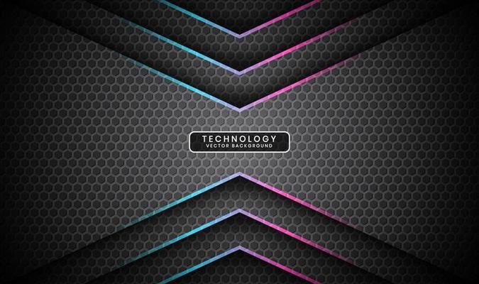 3D gray techno abstract background overlap layer on dark space with blue pink arrow decoration. Modern graphic design element cutout style concept for banner, flyer, card, or brochure cover