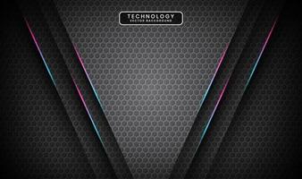3D gray techno abstract background overlap layer on dark space with blue pink line decoration. Modern graphic design element cutout style concept for banner, flyer, card, or brochure cover vector
