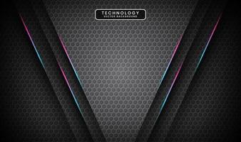 3D gray techno abstract background overlap layer on dark space with blue pink line decoration. Modern graphic design element cutout style concept for banner, flyer, card, or brochure cover vector