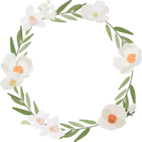 white camellia flower on green circle background wreath frame flat style png