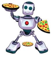 robot divertido con pizza vector
