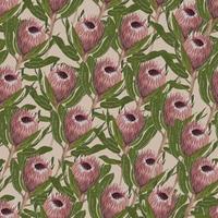 Protea seamless pattern for wallpaper design. Vintage seamless vector background. Spring botanical print.