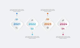 diseño infográfico de cuatro pasos de línea de tiempo moderna, plantilla de diseño de etiqueta infográfica de línea de tiempo con icono vector