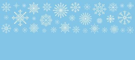 Hand drawn Christmas Horizontal snowflake border. New Year white ice crystal header or banner. Abstract doodle drawing Winter symbol. Christmas background vector