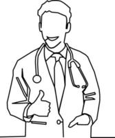 smiling doctor in continuous line drawing vector