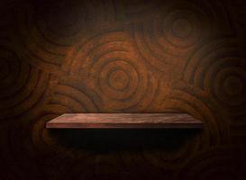 Wooden shelf on concrete wall texture background with clipping path. Blank for design photo