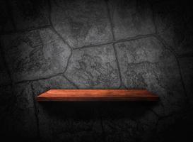 Wooden shelf on concrete wall texture background with clipping path. Blank for design photo