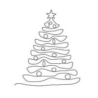 Christmas pine fir tree. Continuous one line drawing. Vector illustration minimalistic design