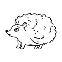 cute hedgehog stands on a white background. Vector illustration with cute forest animals in cartoon style. contour image