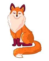 A cute red fox is sitting on a white background. Vector illustration with cute forest animals in cartoon style.