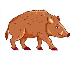 Cute boar stands on a white background. Vector illustration with cute forest animals in cartoon style.