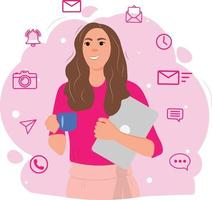 Business woman with laptop and coffee mug vector