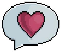 burbuja de voz redonda de pixel art con icono de vector de icono de corazón para juego de 8 bits sobre fondo blanco