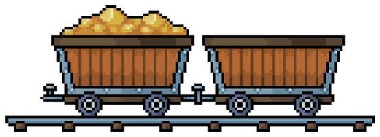 Pixel art ore carts on rails vector icon for 8bit game on white background