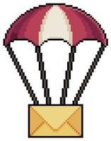 Pixel art letter on parachute vector icon for 8bit game on white background