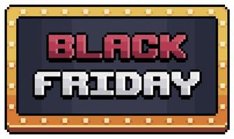 Pixel art black friday led sign, red and white black friday logo vector icon for 8bit game on white background