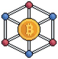 Pixel art bitcoin network, cryptocurrency network vector icon for 8bit game on white background