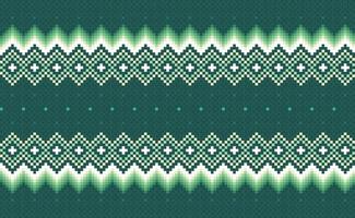Geometric ethnic pattern, Vector embroidery Navajo background, Green and white pixel motif antique style