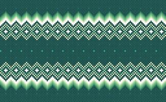 patrón étnico geométrico, fondo navajo de bordado vectorial, estilo antiguo con motivos de píxeles verdes y blancos vector