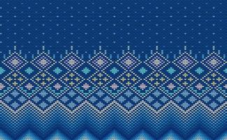 Knitted ethnic pattern, Vector cross stitch triangle background, Blue and white pattern geometric decoration