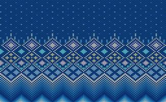 Knitted ethnic pattern, Vector cross stitch triangle background, Blue and white pattern geometric decoration