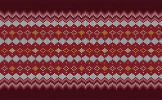 Knitted ethnic pattern, Vector embroidery ornament background, Cross stitch seamless square style, Red and white pattern crochet design