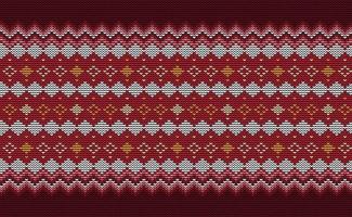 patrón étnico de punto, fondo de adorno de bordado vectorial, estilo cuadrado sin costuras de punto cruzado, diseño de crochet de patrón rojo y blanco vector