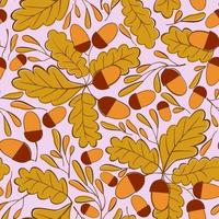 Seamless vector floral pattern with oak branches and acorns.