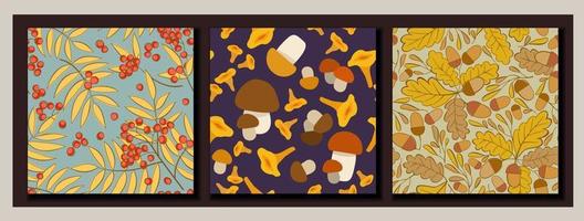 Vector collection of three seamless autumnal patterns.