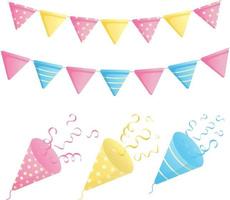 Firecrackers, confetti and flags for the party. Celebration, party, event. vector