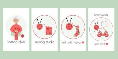 Knitting set poster for themed clubs, magazine articles. Vector  illustration.