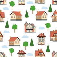 Seamless pattern of different colorful houses. vector