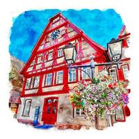 Altensteig Germany Watercolor sketch hand drawn illustration vector