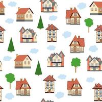 Seamless pattern of different colorful houses. vector