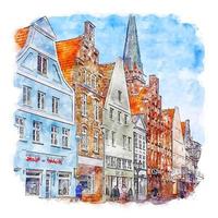 Luneburg Germany Watercolor sketch hand drawn illustration vector