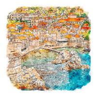 Dubrovnik Croatia Watercolor sketch hand drawn illustration vector