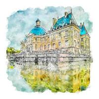 Architecture France Watercolor sketch hand drawn illustration vector