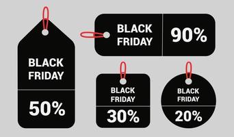 set Black Friday sale black tag, round banner, advertising, vector illustration.
