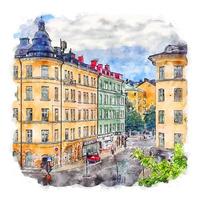 Stockholm Sweden Watercolor sketch hand drawn illustration vector