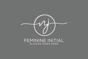Initial NJ handwriting logo with circle template vector logo of initial signature, wedding, fashion, floral and botanical with creative template.
