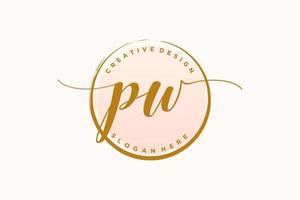 Initial PW handwriting logo with circle template vector signature, wedding, fashion, floral and botanical with creative template.