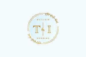 Initial TI beauty monogram and elegant logo design handwriting logo of initial signature, wedding, fashion, floral and botanical with creative template. vector